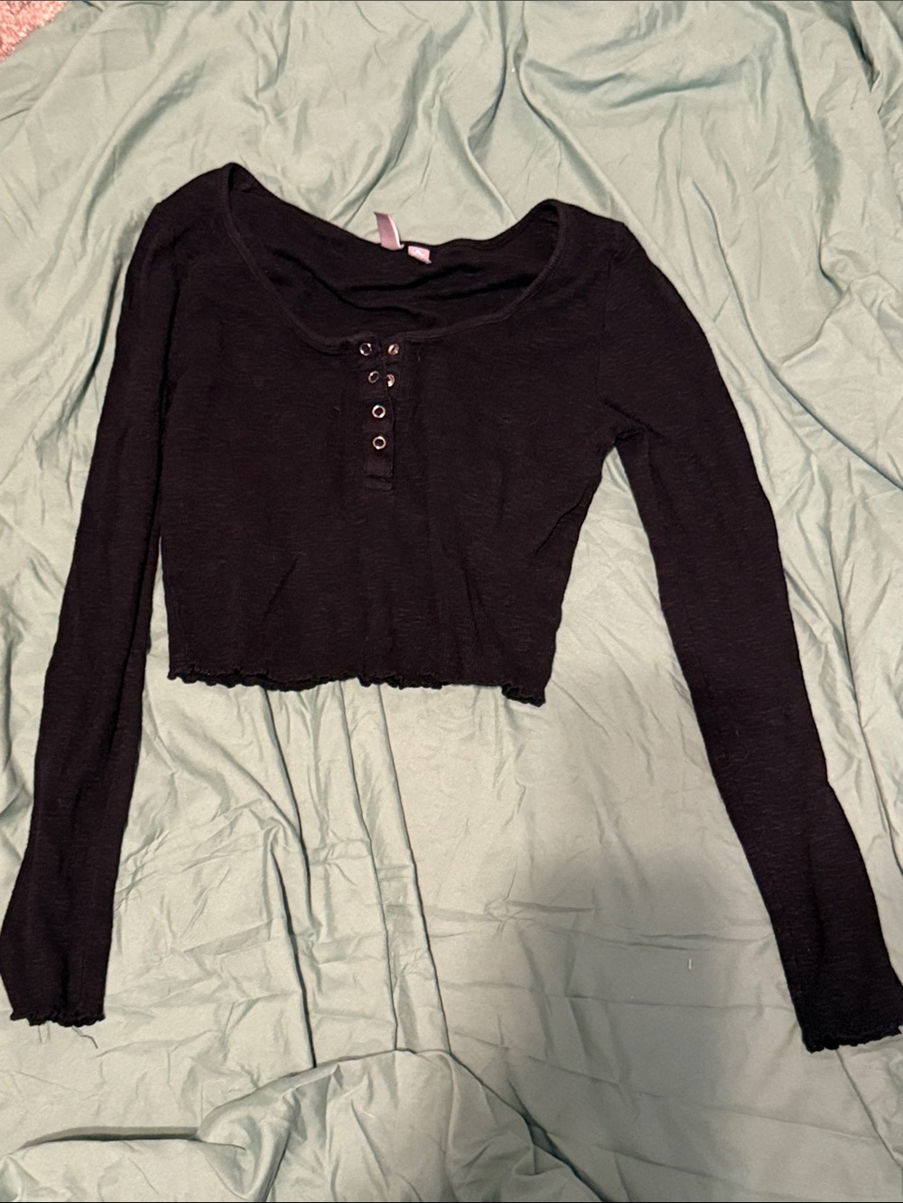 ASOS Black Long Sleeve Cropped Henley